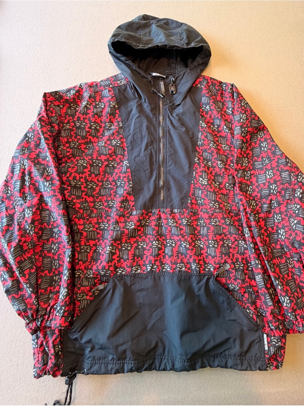Obermeyer Black & Red Hooded Patterned Pullover Ski Jacket Size XL